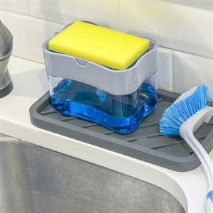 Kitchen Scrubbing Liquid Detergent Dispenser Press-type Box Scouring Pad Dishwashing Soap Accessories 211206