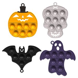 Halloween Fidget Toys Keychain Ghost-shaped Party Favor Ultime Rainbow Push Bubble Silicone Decompression Dimple Sensory Toy Gifts for Children