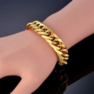 Cuban Link Bracelet For Men Jewelry Punk Gold Color Heavy Big Chain Stainless Steel Pulseras 211124