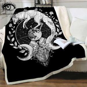 Criança da lua por Pixie Cold Art Cama Cobertor Lobo Galáxia Plush Soft Throw Planet Preto Linho para Sofá 211101