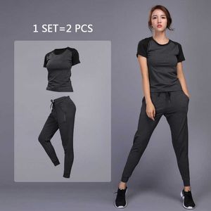 Oloey Women's Sportswear Yoga Sets Jogging Clothes Gym Workout Fitness Training Yoga Sports T-shirts+pants Running Clothing Suit Q190521