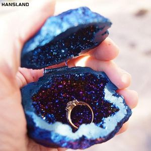 Nordic Birthday Gifts Proposal Ring Box Necklace Earring Rings Box Natural Handmade Crystal Agate Women Round Jewelry Container