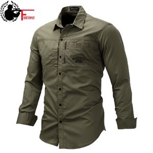 Военная рубашка мужская американская военная форма армейская рубашка с длинными рукавами с воротником кнопка платья рубашка мужские топы зеленый синий Khaki 210518