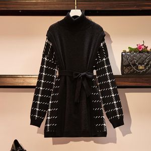 Brand Woman Dress 2021 Sweater Dresses For Women Fall Winter Clothing Korean Plus Size Long Sleeve Patchwork Clothes Casual