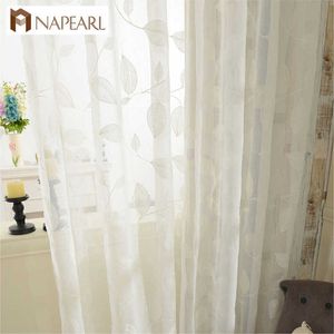 NAPEARL BORDED Tulle Cortina Branco Linho Moderna Sheer Sala de Living Janela Tratamentos Cozinha Porta Floral Design Curto Painel 210712