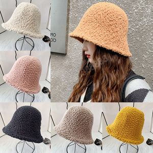 Mulheres Imitação Lameiro Lã Bucket Chapéu Nova Moda Outono Inverno Quente Cor Sólida Pescador Chapéu Outdoor Casual Caps Supplies