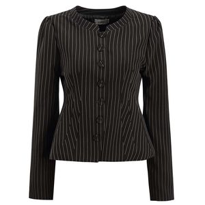 プラスサイズの女性のブラウスブラックストライプエレガントなジャケットオフィスレディースペププラムトップスシャツボタンヴィンテージ長袖アウトウェア3xL 210527