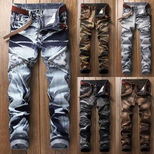 2020 Ny Mode Mäns Vintage Jeans Retro Ripped Zipper Holes Denim Byxor för Man Plus Storlek 30-42 Byxor Dropshipping x0621