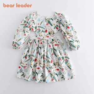 Urso líder bebê meninas festa floral vestidos primavera bebê moda flores fantasias crianças casual oco vestidos para 3-7Y 210708