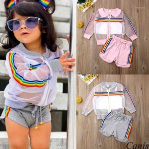 Pudcoco Girl Set 1Y-7Y US Newborn Kid Baby Girl Long Sleeve Coat+Vest+Short Pants Outfit Clothes Summer