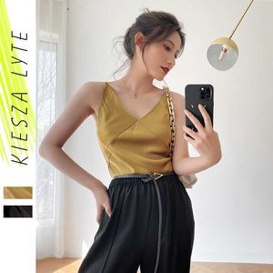 Summer Satin Top Sleeveless V Neck Female Vest Basic Slim Blouse Ropa Mujer 210608