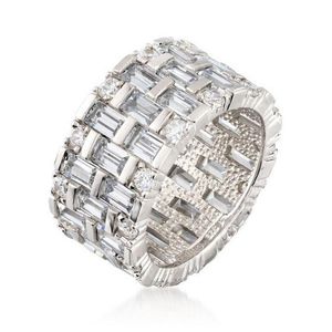 Fedi nuziali di marca da cocktail SPakrling Gioielli di lusso Argento sterling 925 Taglio principessa Topazio bianco Pietre preziose con diamanti CZ Eternità Anello di fidanzamento per donna Regalo