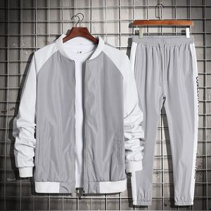 Herrspårar Men Tracksuit Two Piece Set 2021 Brand Set Sportswear Spring Autumn Jacket+Pants Casual Sports Suit Clothing Hip Hop