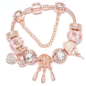 Qualidade superior ouro rosa prata pingente de vidro Murano apanhador de sonhos coração borboleta de cristal serve para europeu Pandora encantos pulseiras corrente de segurança jóias faça você mesmo mulheres