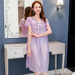 여성용 잠옷 플러스 사이즈 4XL 섹시한 실크 나이트 가운 여성 캐주얼 chemise Nightie Nightwear 란제리 Nightdress 드레스 웨딩 신부