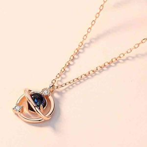 S925 Silver Dream Planet Necklace Female Japan and South Korea Personality Clavicle Chain Simple Temperament Rose Gold Pendant Fashion