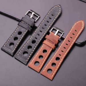 Hengrc Bands 22mm 24mm macio fino preto marrom genuíno pulseira de couro cinta de aço inoxidável pin fivela assistir acessórios