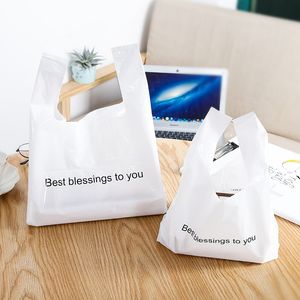 White Plastic Gift Packing Bags with Handle Christmas Wedding Party Favor Bag Candy Cake Wrapping