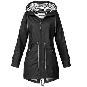 Damen Trenchcoats Frauen Regenjacke Outdoor Solide Jacken 2021 Frühling Herbst Wasserdicht Übergang Mit Kapuze Regenmantel Winddicht Damen Hikin