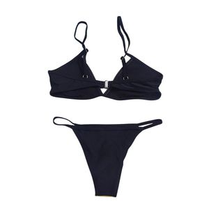 Costumi da bagno da donna Set da bikini stampato a fiamma sexy da donna, tracolla a taglio basso con gancio sul retro, perizoma con motivo a teschio in vita