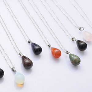 Natural Stone Crystal Agate Silver Plated Pendant Necklaces Jewelry With Link Chain For Women Girl Men Decor