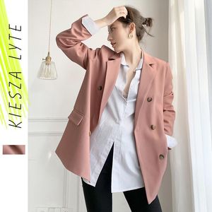 Mulheres Femininas Blazers Mulheres Blazer 2021 Autmn Elegante Tweed Rosa Dupla Breasted Manga Longa Jaqueta Feminino Chique Moda Moda Outerwear