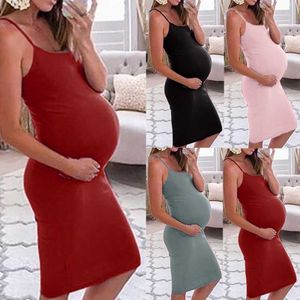 Pregnancy Dress Ladies Casual Sleeveless Sling Dress Fashion Pregnant Women Clothing Breast-feeding Nursing Long Dress Q0713