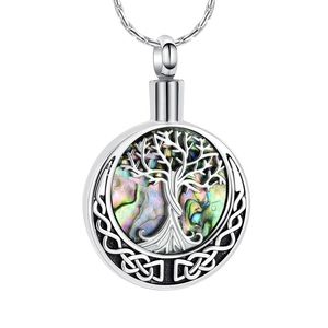 Pendant Necklaces Tree Of Life Cremation Jewelry For Ashes Abalone Shell Round Memorial Urn Necklace Stainless Steel Custom Keepsake