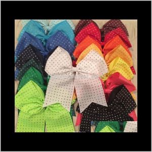 aksamitna wstążka niestandardowa butik ręcznie robiony duże 8 -calowe duże dhinestones Cheerleading Hair Accessories Grosgrain Cheer Bow with elastyczne opaski 15pcs Duot9 92osd