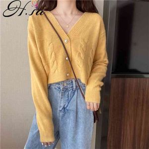 Cardigan da donna primaverili scollo a V abbottonato maglione giallo perla maglioni corti larghi maglieria a maniche lunghe inverno 210430