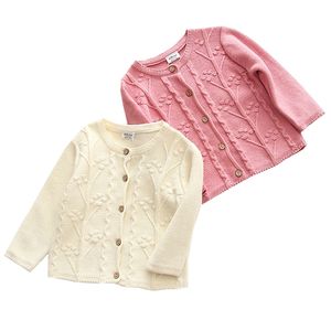 Baby Girls 'cor pura de malha outono inverno algodão crianças camisola de cardigan suéter nascido outwear meninas roupas 210417
