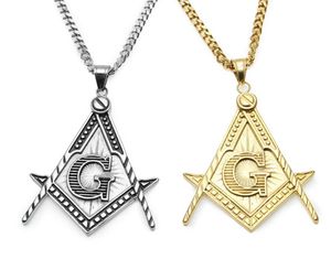 Men Gold Silver 316 Stainless Steel Freemason Masonic Pendant Items Mason Masonry fraternal Necklace Fraternity Jewelry