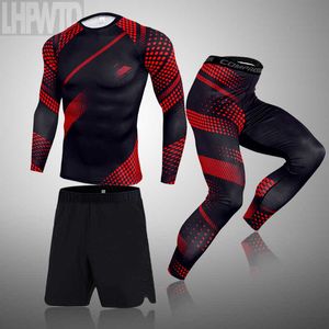 3pcs / set mens tracksuit sport kostym gym fitness kompression kläder termiska underkläder uppsättning jogging bär övning träningströjor 211006