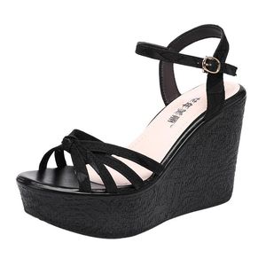 Sandals Plus Size 32-43 Platform Wedges Women Shoes 2021 Summer Fresh Green High Heels Ladies Office Party Beach