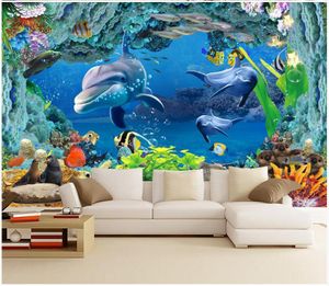 ingrosso Mondo Di Fantasia-Sfondi personalizzati pod d murale fantasia subacquea mondo delfino acquario murales per soggiorno sfondo parete pittura