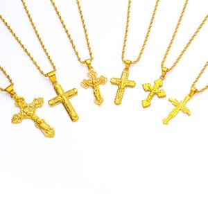 Catena con pendente a croce con catena a onda in oro giallo 18 carati riempito di gioielli di moda semplici per donne e uomini