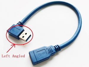 コンピュータケーブル、30cmの長さ90度左斜めのUSB 3.0 A男性からストレートの女性の延長ケーブル/ 2本