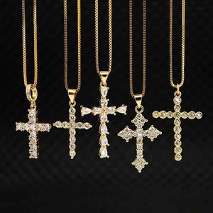 Ns1082 High Quality Diamond Christian Religion Jewelry Gold Plated Stainless Steel Chain Cz Micro Pave Cross Pendant Necklace