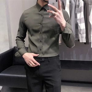 Spring Solid Colors Men T-shirts Slim Långärmad Casual Shirt Manlig Formell Business Dress Blouse Social Party Chemise Homme 210527