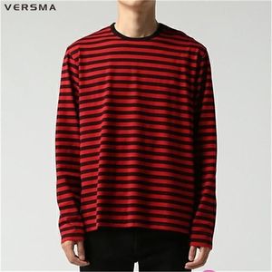 VERSMA Koreański Uzzzang Harajuku GD Black White Striped T-shirt Mężczyźni Kobiety Unisex Luźny Oversized Z Długim Rękawem Para T Shirt 210716