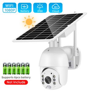 WIFI 1080P Solar IP Camera Security Surveillance PTZ Dome P2P Outdoor 4X AI PIR Detect Monitor Cloud Camera