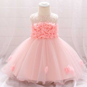 Toddler Flower Girls Wedding Dress Lace Hallow Up Ball Gown Clothing Sleeveless Floral Applique Gauze Costume 210529