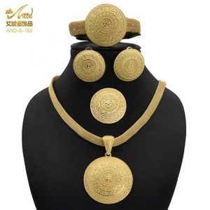 Женские золотые ювелирные изделия эфиопские ювелирные изделия набор ювелирных изделий Дубай свадьба свадьба 24K ожерелья эритрейский арабский H1022