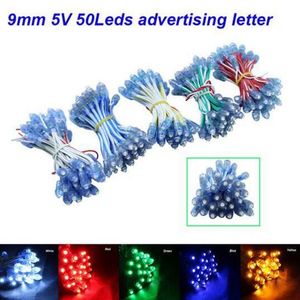 50pcs LED 모듈 문자열 빛 0.1W DC5V 9mm 화이트 레드 블루 그린 노란색 따뜻한 IP68 야외 방수 광고 LED 픽셀 조명 D2.0