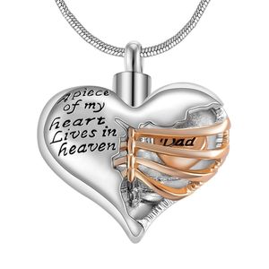 Kawałek mojego serca mieszka w niebie Dwa Tone Locket Heart Cremation Memorial Ashes Urn Naszyjnik Biżuteria Keepsake Wisiorek 210721