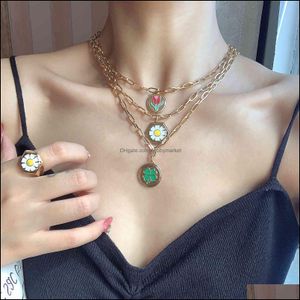 Hängsmycke Halsband Hängsmycken Smycken Colorf In Bloggare Samma Små Rynkad Chrysanthemum Tips Clover Halsband Kall Vind Enkel Clavicle Cha