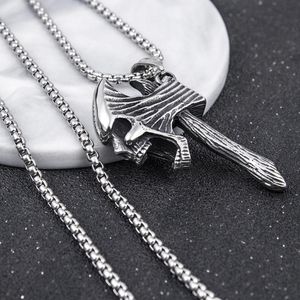 Kedjor HNSP Punk Axe Skull Pendant Chain Halsband för män Man 2021