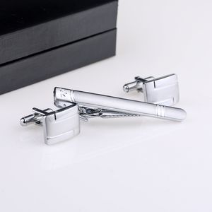 Fashion Men Sliver Metal Necktie Tie Bar Clasp Clip Cufflinks Sets Simple Cuff links And Studs Gift CT-1002