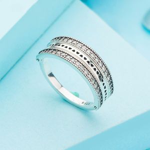 Anello in argento sterling 925 con cuori lanciati adatto per gioielli Pandora, fidanzamento, amanti del matrimonio, anello di moda per le donne