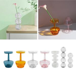 Wazony Nordic Styl Art Clear Glass Bubble Flower Wazon Plant Container Bud Pot Kwiaty Układ Tabletop Centerpieces Home Decor